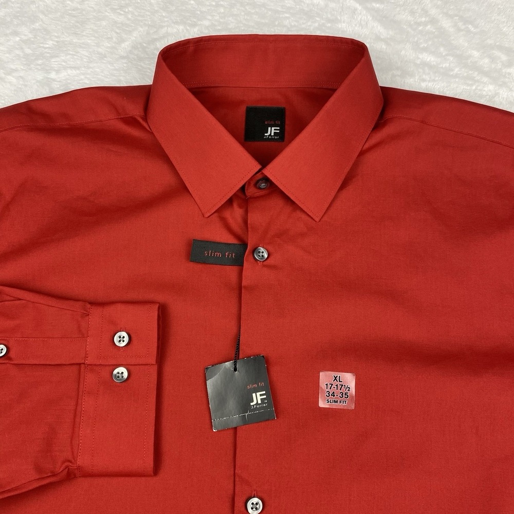 J. FERRAR Dress Shirt Mens 17-17.5/34-35‎ Cardinal Slim Fit Long Sleeves NWT!